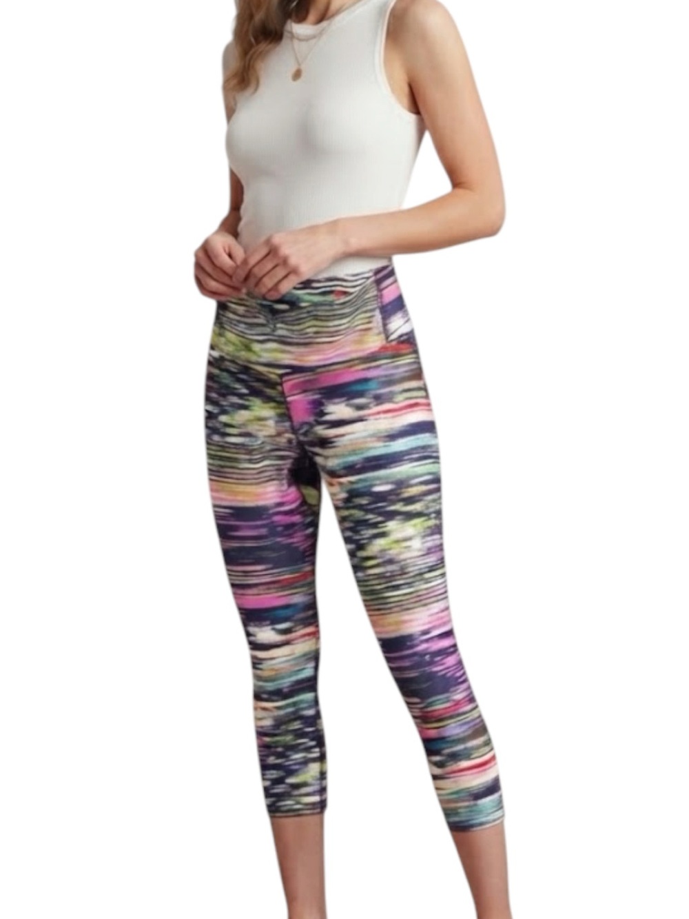 KOS USA Athleisure Balletcore Y2K Purple Striped Capri Athletic Yoga Leggings XS